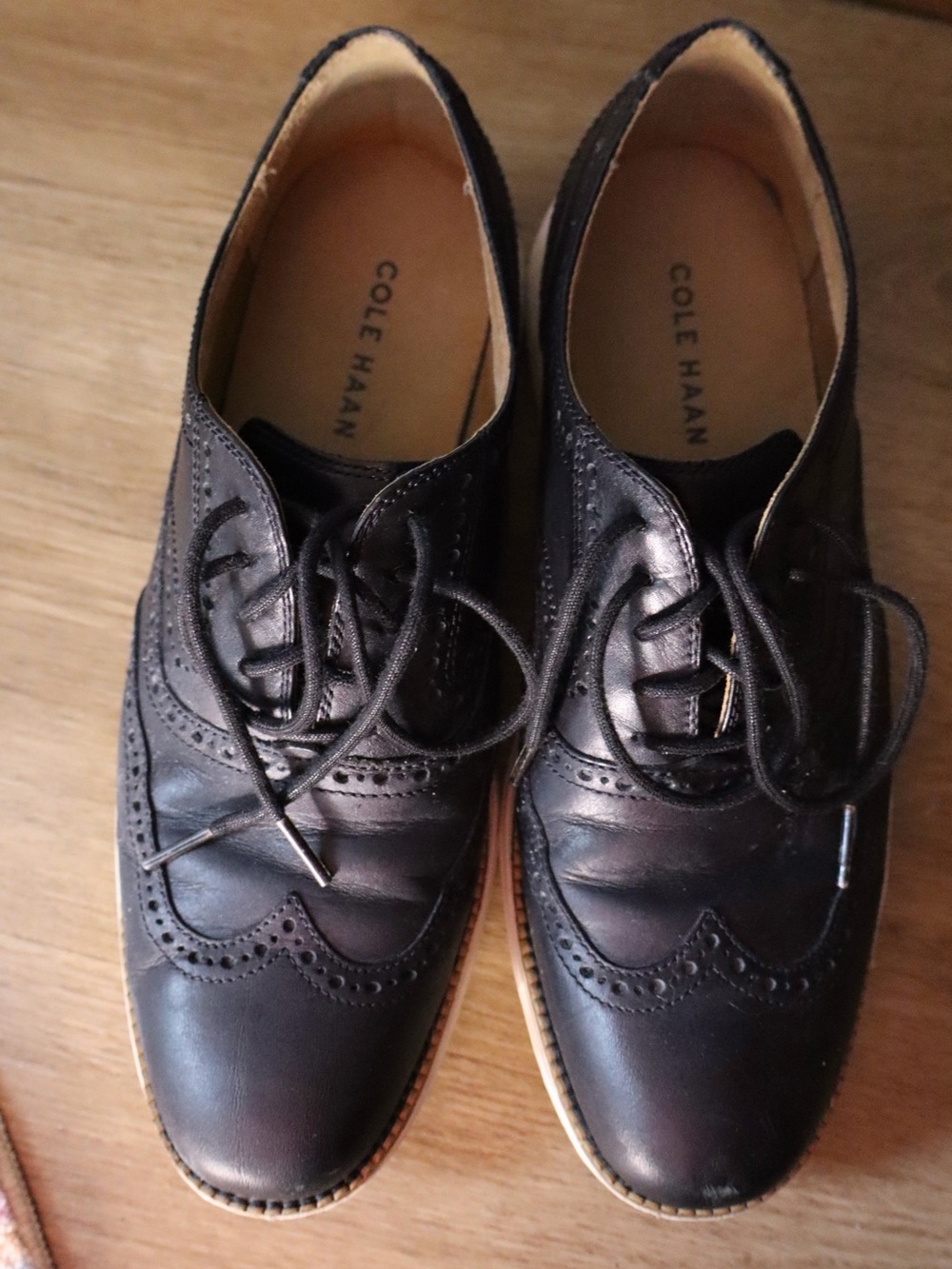 Cole Haan Black Leather Wingtip Oxfords